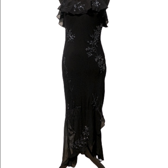 MARINA Floral Deco Beaded Mermaid Gown Black Sz 6 EUC - Picture 1 of 15